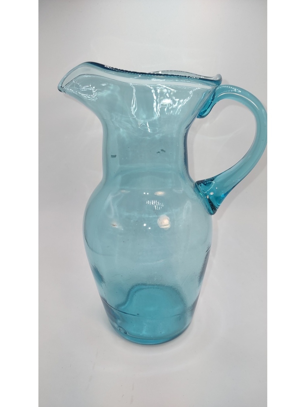 Vintage hand blown turquoise vase pitcher picture